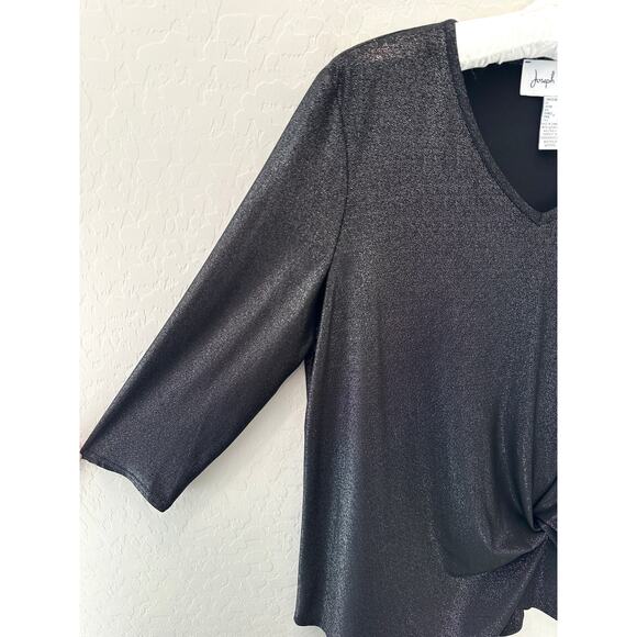 JOSEPH RIBKOFF | Black Metallic Shimmer Twist Front Top Holiday Party | Size 12 - Picture 3 of 6